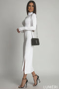 Luméri Muse | Smooth Dress With Long Sleeves And A Turtleneck White 1 – LUMÉRI