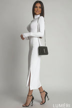 Luméri Muse | Smooth Dress With Long Sleeves And A Turtleneck White 1 – LUMÉRI