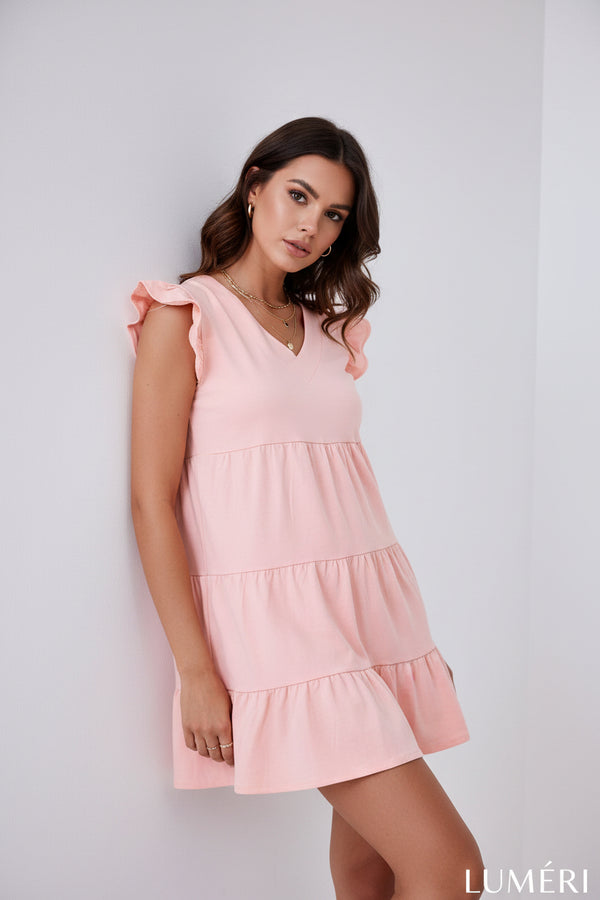 Luméri Muse | Trapezoid Dress With Ruffles Powder 1 photo – LUMÉRI
