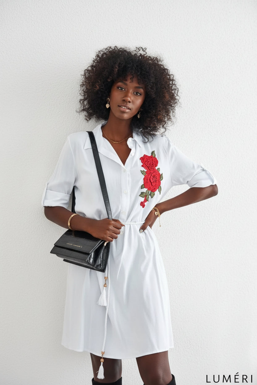 Luméri Muse | White Embroidered Shirt Dress 1 photo – LUMÉRI