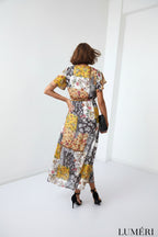 Luméri Muse | Maxi Wrap Dress With A Belt Yellow 2 worn on model – LUMÉRI