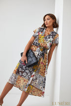 Luméri Muse | Maxi Wrap Dress With A Belt Yellow 3 close-up detail – LUMÉRI